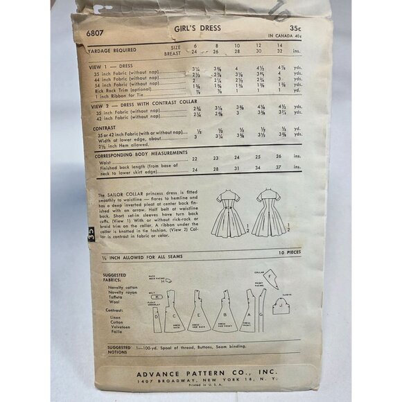 Vintage Advance Sewing Pattern Girls Dresses Nightgown Size 8 Pre-cut Unprinted - Picture 9 of 9